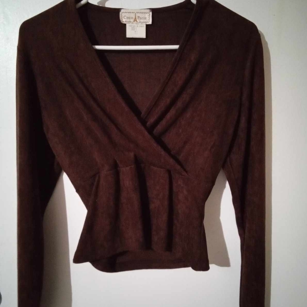 VINTAGE "COCO PARIS" FAUX SUEDE WOMEN'S BLOUSE TOP SIZE T2 FR - MED IMMACULATE💥